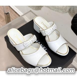 Buy Discount Chanel Calfskin Heel Slides Sandal with Bow White 2025 CH071403