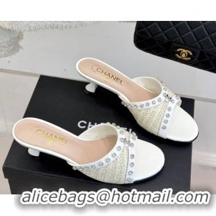 Perfect Chanel Straw-Like & Patent Calfskin Heel Slides Sandal with Strass White2 2025 CH071404