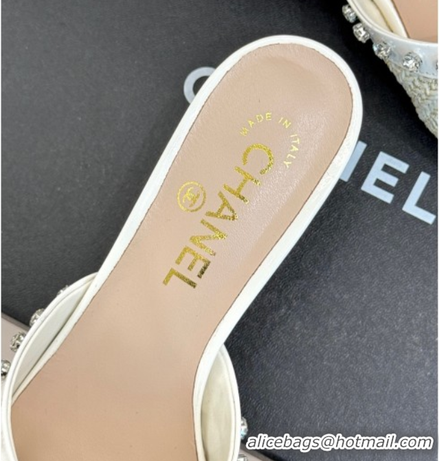 Perfect Chanel Straw-Like & Patent Calfskin Heel Slides Sandal with Strass White2 2025 CH071404