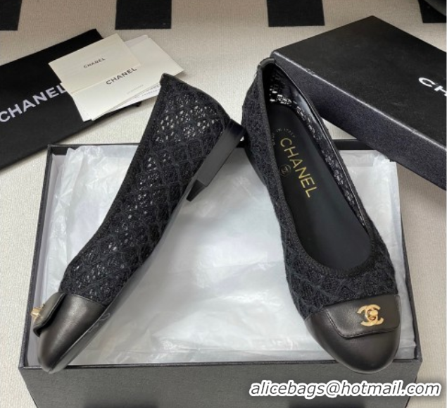 Classic Specials Chanel Embroidered Mesh & Leather Ballet Flats with Foldover Black 2025 CH071405