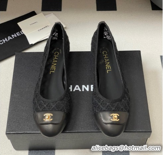 Classic Specials Chanel Embroidered Mesh & Leather Ballet Flats with Foldover Black 2025 CH071405