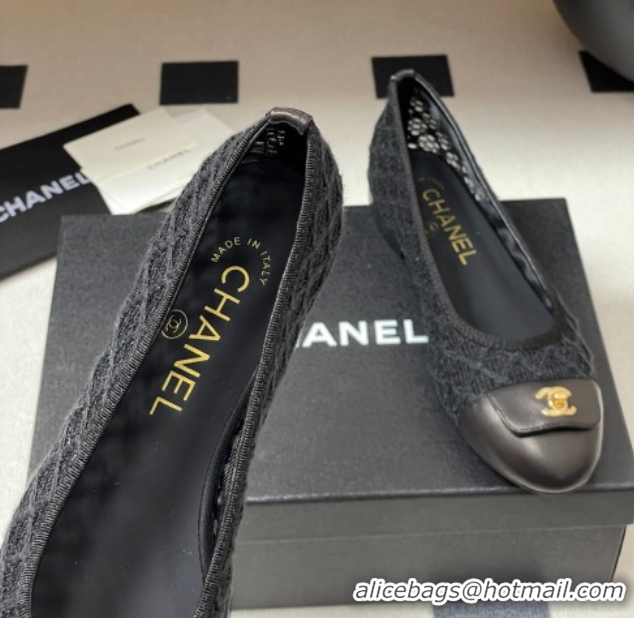 Classic Specials Chanel Embroidered Mesh & Leather Ballet Flats with Foldover Black 2025 CH071405