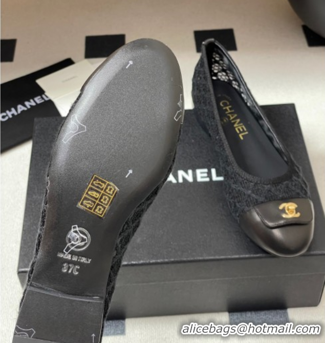 Classic Specials Chanel Embroidered Mesh & Leather Ballet Flats with Foldover Black 2025 CH071405