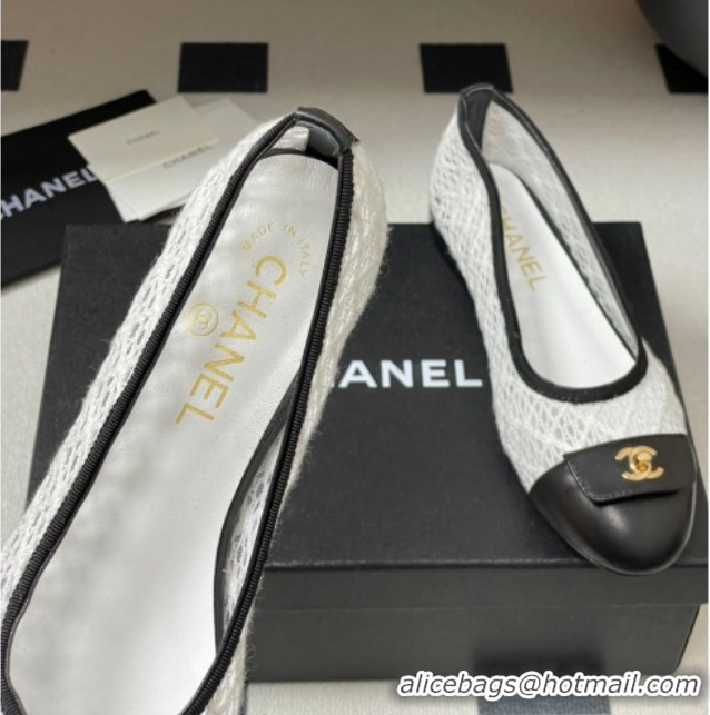 Buy Luxury Chanel Embroidered Mesh & Leather Ballet Flats with Foldover White 2025 CH071405