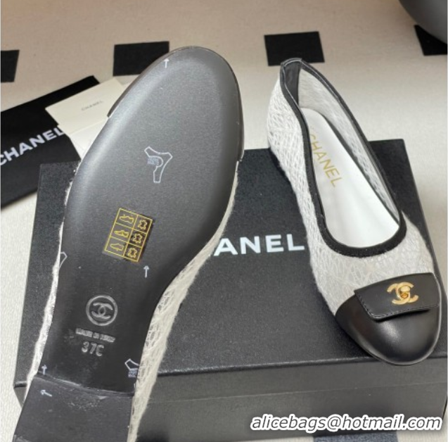 Buy Luxury Chanel Embroidered Mesh & Leather Ballet Flats with Foldover White 2025 CH071405