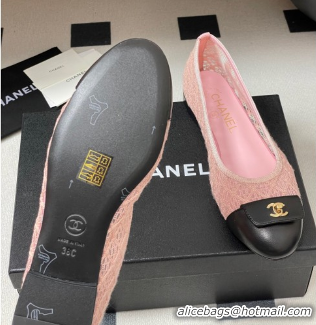 Modern Chanel Embroidered Mesh & Leather Ballet Flats with Foldover Pink 2025 CH071405
