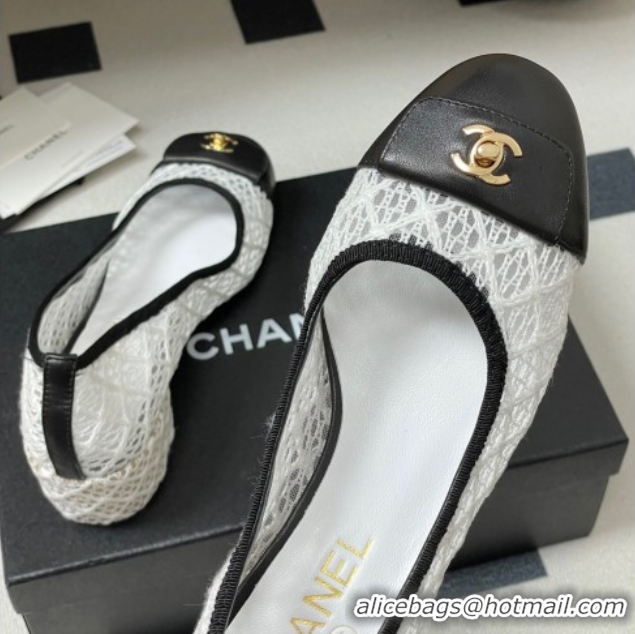 Shop Cheap Chanel Embroidered Mesh & Leather Pumps 5cm with Foldover White 2025 CH071405