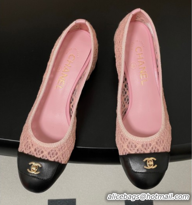 Top Grade Chanel Embroidered Mesh & Leather Pumps 5cm with Foldover Pink 2025 CH071405