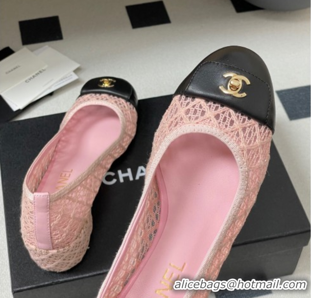Top Grade Chanel Embroidered Mesh & Leather Pumps 5cm with Foldover Pink 2025 CH071405