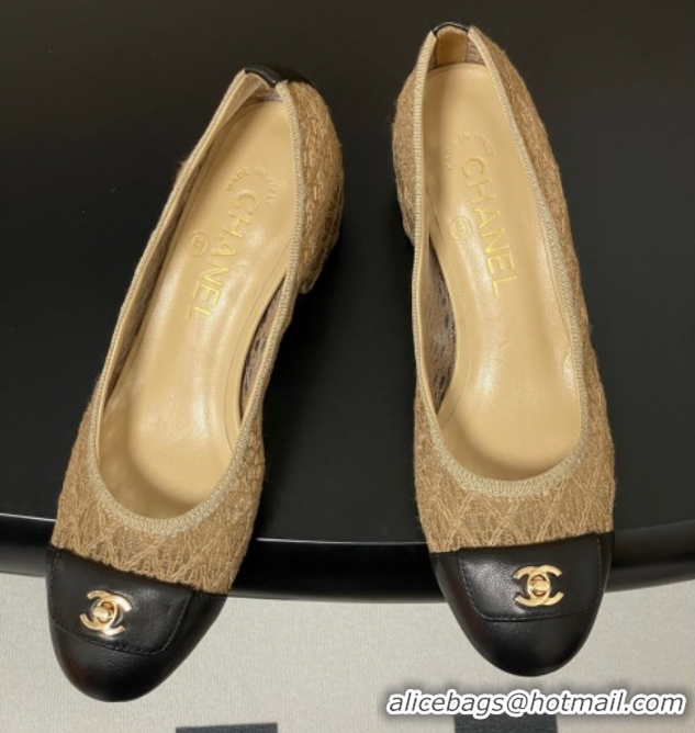 Low Price Chanel Embroidered Mesh & Leather Pumps 5cm with Foldover Khaki 2025 CH071405