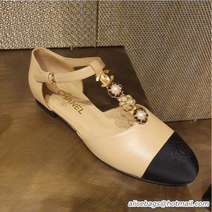 ​High Quality Chanel Calfskin Mary Janes Flats with Charm CH041621 Beige 2025