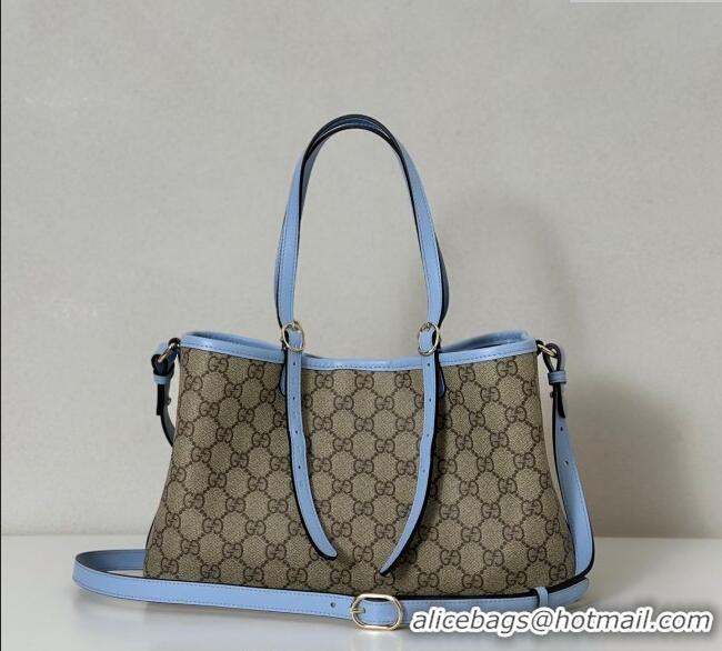 Discount Gucci GG Canvas Emblem Medium Tote Bag 815214 Beige/Blue 2025