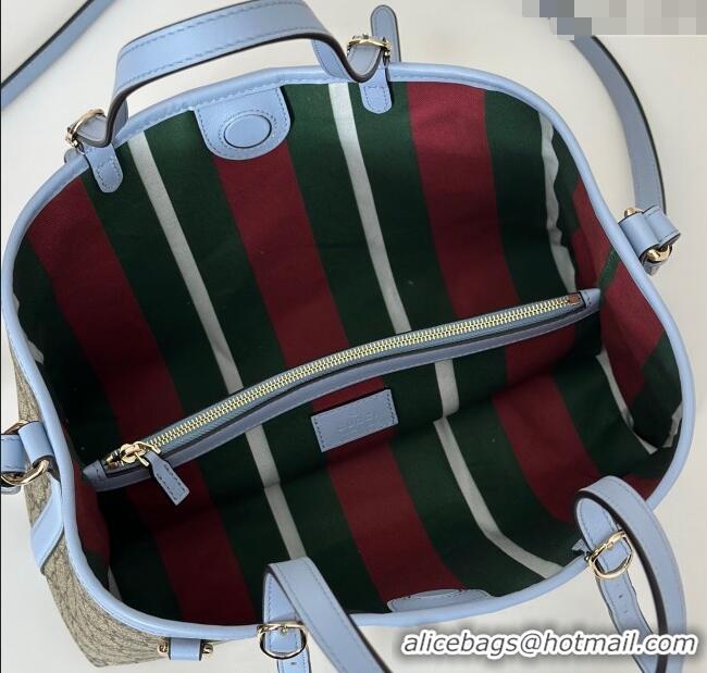 Discount Gucci GG Canvas Emblem Medium Tote Bag 815214 Beige/Blue 2025