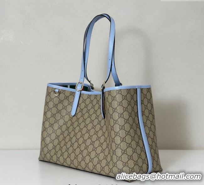 Original Discount Gucci GG Canvas Emblem Large Tote bag 815213 Beige/Blue 2025