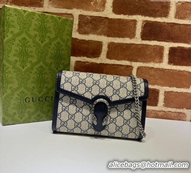 Original Cheap Gucci Dionysus GG Canvas Chain Wallet 401231 Beige/Blue 2025