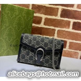 Buy Luxury Gucci Dionysus GG Denim Chain Wallet 401231 Black 2025