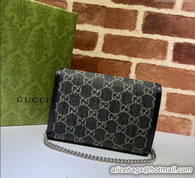 Buy Luxury Gucci Dionysus GG Denim Chain Wallet 401231 Black 2025