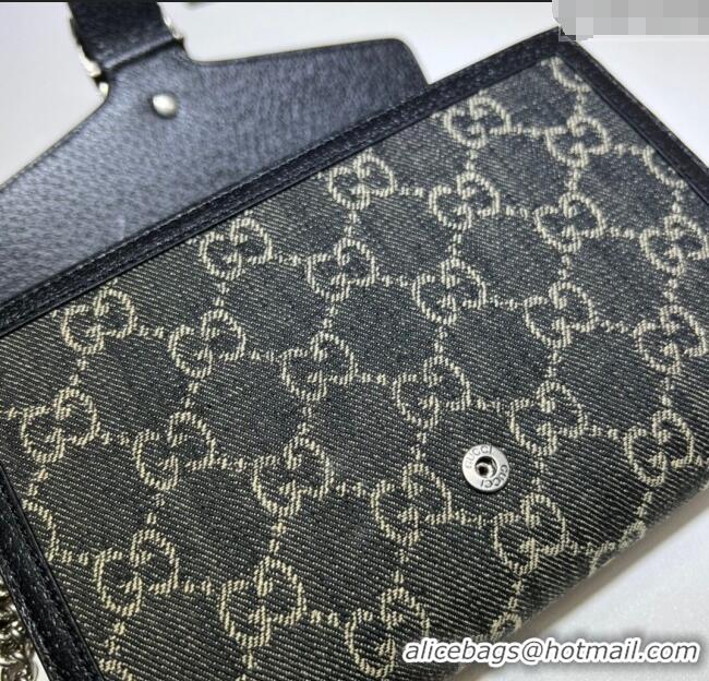 Buy Luxury Gucci Dionysus GG Denim Chain Wallet 401231 Black 2025