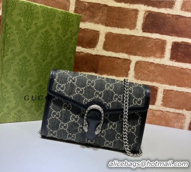 Buy Luxury Gucci Dionysus GG Denim Chain Wallet 401231 Black 2025