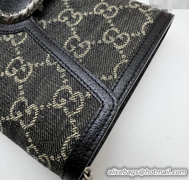 Buy Luxury Gucci Dionysus GG Denim Chain Wallet 401231 Black 2025