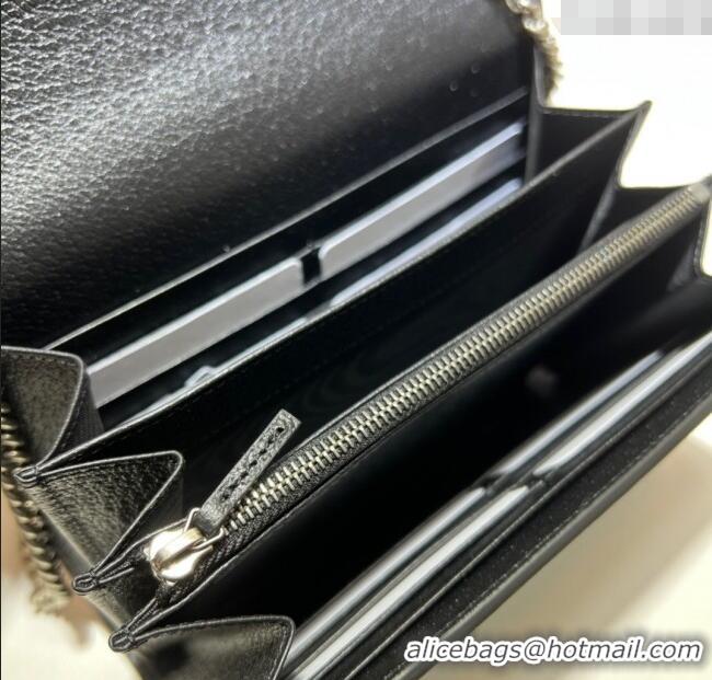Buy Luxury Gucci Dionysus GG Denim Chain Wallet 401231 Black 2025