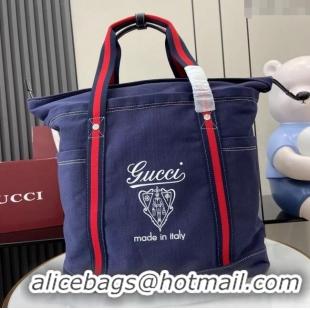 Best Price Gucci Mens Printed canvas large tote bag 816863 Dark Blue 2025