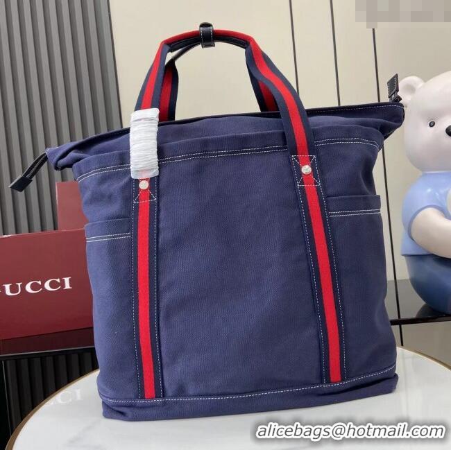 Best Price Gucci Mens Printed canvas large tote bag 816863 Dark Blue 2025