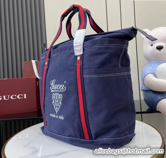 Best Price Gucci Mens Printed canvas large tote bag 816863 Dark Blue 2025