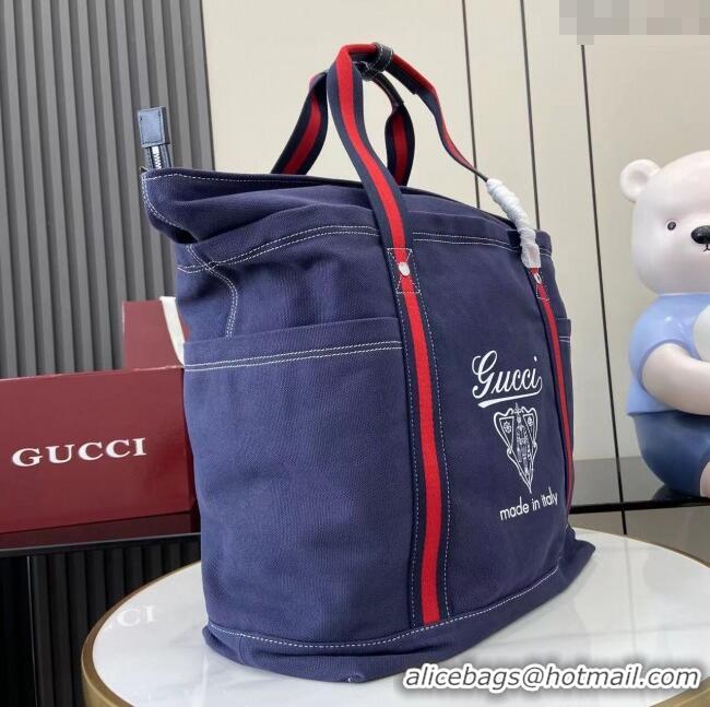Best Price Gucci Mens Printed canvas large tote bag 816863 Dark Blue 2025
