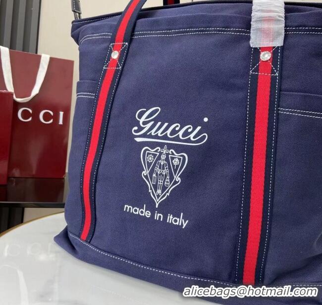 Best Price Gucci Mens Printed canvas large tote bag 816863 Dark Blue 2025