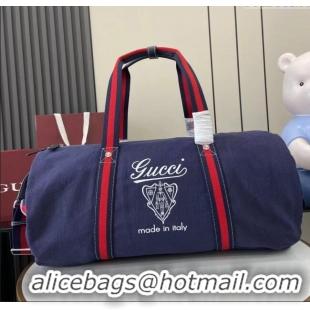 Luxurious Gucci Mens Printed canvas duffle bag 816866 Dark Blue 2025