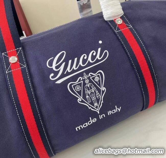 Luxurious Gucci Mens Printed canvas duffle bag 816866 Dark Blue 2025