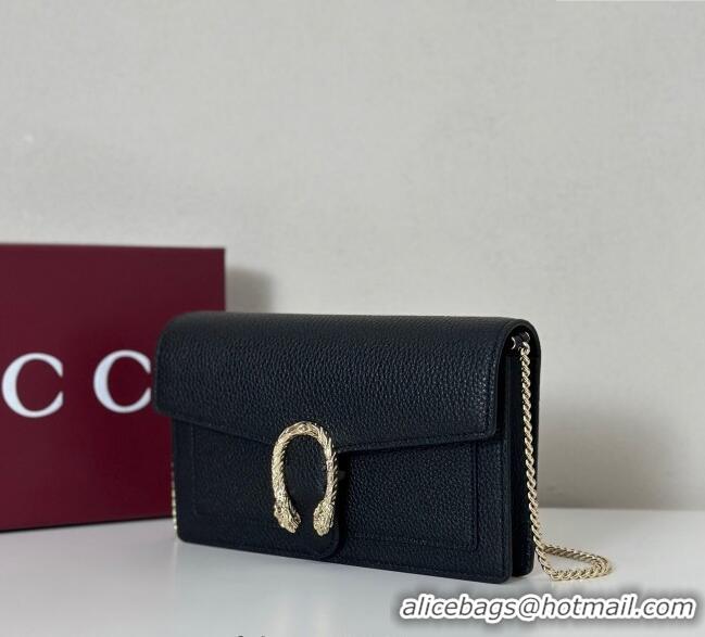 Top Grade Gucci Dionysus wallet on chain in grainy leather 837373 Black 2025