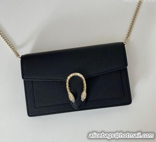 Top Grade Gucci Dionysus wallet on chain in grainy leather 837373 Black 2025