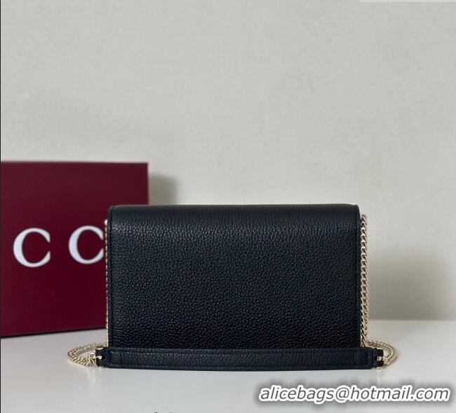 Top Grade Gucci Dionysus wallet on chain in grainy leather 837373 Black 2025