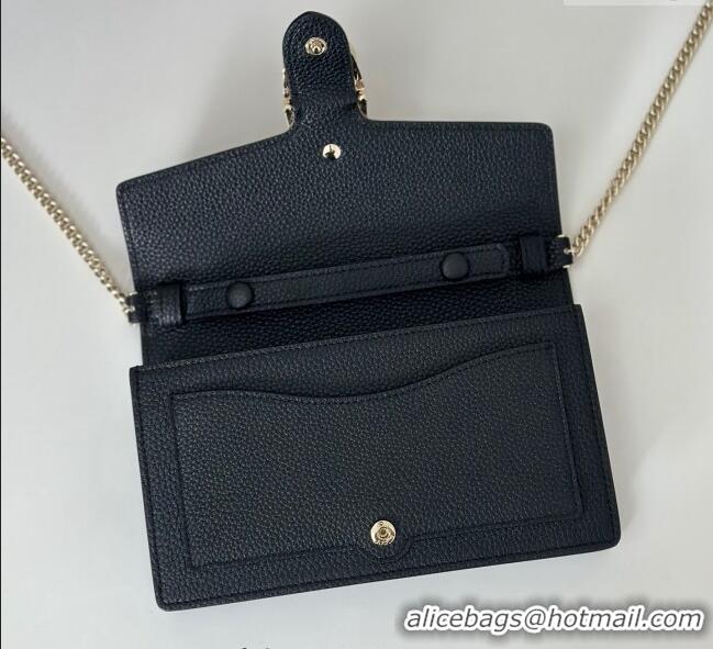 Top Grade Gucci Dionysus wallet on chain in grainy leather 837373 Black 2025