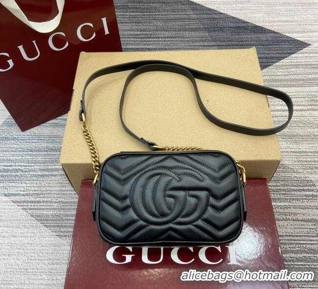Good Looking Gucci GG Marmont Leather Mini Camera Bag 448065 Black 2025