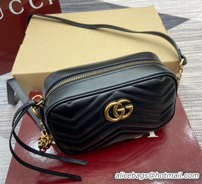 Good Looking Gucci GG Marmont Leather Mini Camera Bag 448065 Black 2025