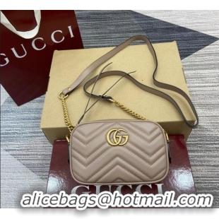 Luxury Cheap Gucci GG Marmont Leather Mini Camera Bag 448065 Dusty Beige 2025