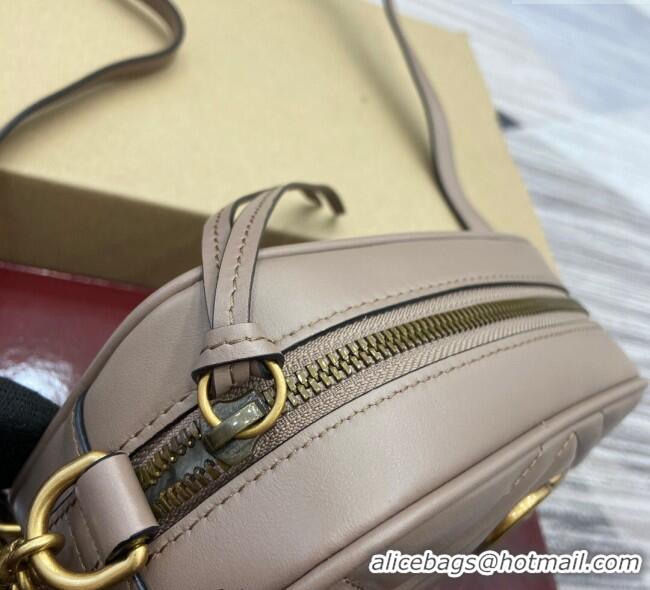 Luxury Cheap Gucci GG Marmont Leather Mini Camera Bag 448065 Dusty Beige 2025