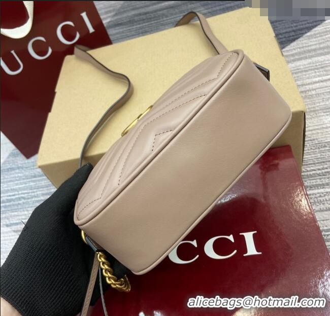 Luxury Cheap Gucci GG Marmont Leather Mini Camera Bag 448065 Dusty Beige 2025