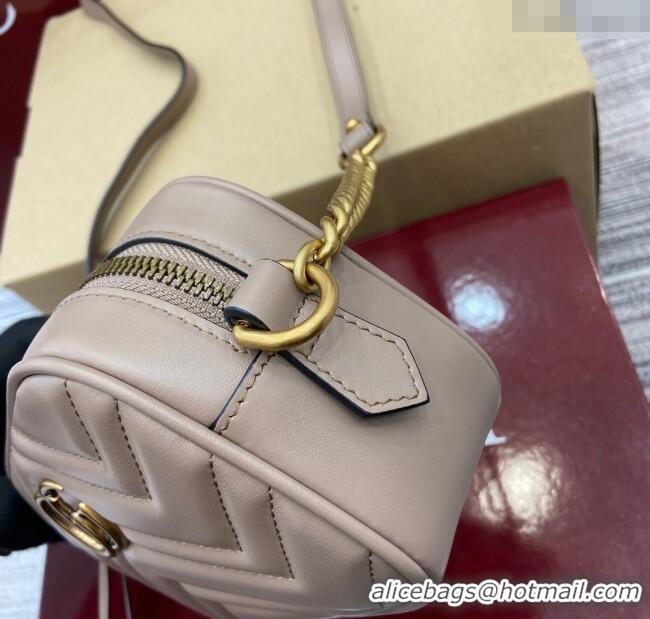 Luxury Cheap Gucci GG Marmont Leather Mini Camera Bag 448065 Dusty Beige 2025