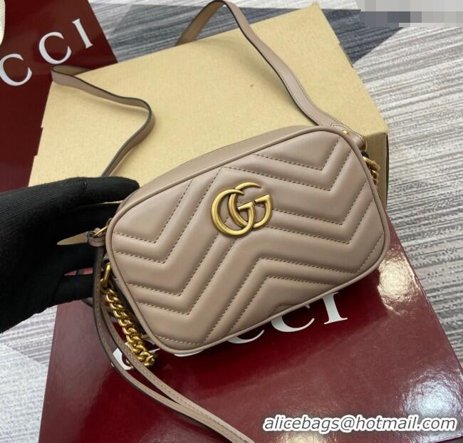 Luxury Cheap Gucci GG Marmont Leather Mini Camera Bag 448065 Dusty Beige 2025