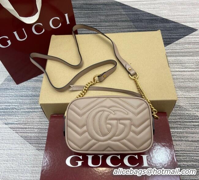 Luxury Cheap Gucci GG Marmont Leather Mini Camera Bag 448065 Dusty Beige 2025