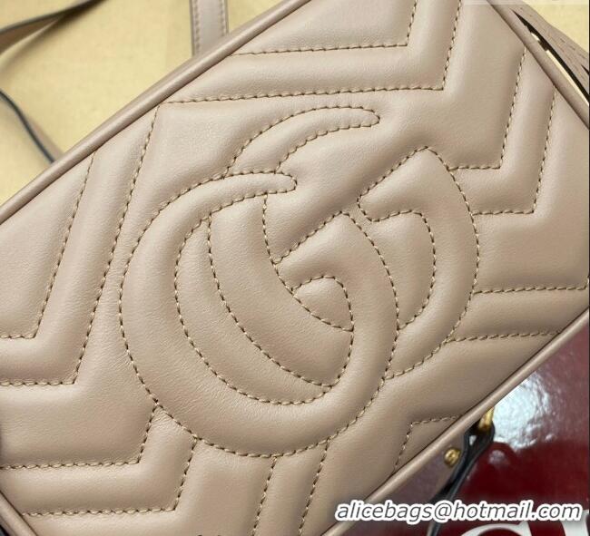 Luxury Cheap Gucci GG Marmont Leather Mini Camera Bag 448065 Dusty Beige 2025