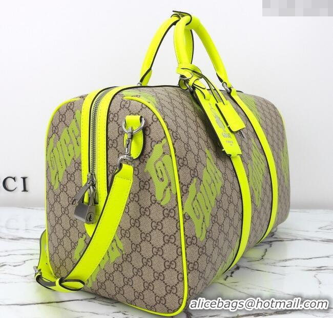 Grade Quality Gucci Men's GG Fabric Medium duffle bag with print 834962 Beige/Acid Green 2025