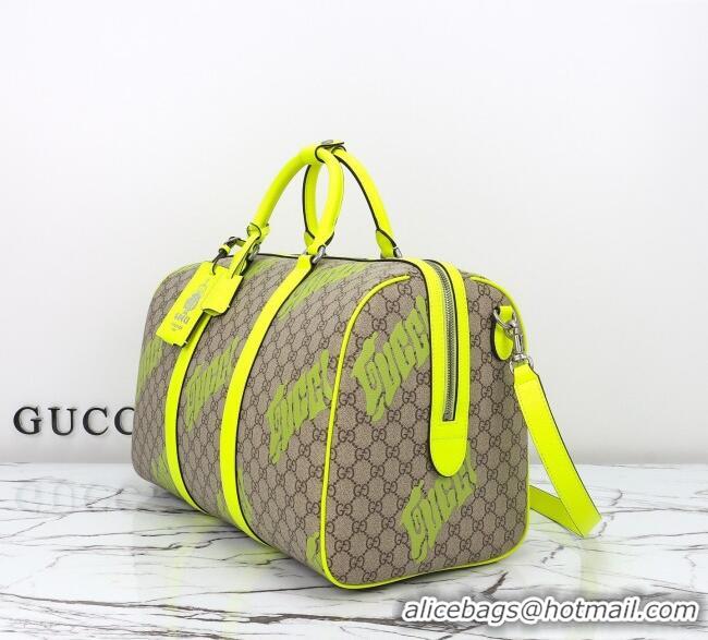 Grade Quality Gucci Men's GG Fabric Medium duffle bag with print 834962 Beige/Acid Green 2025