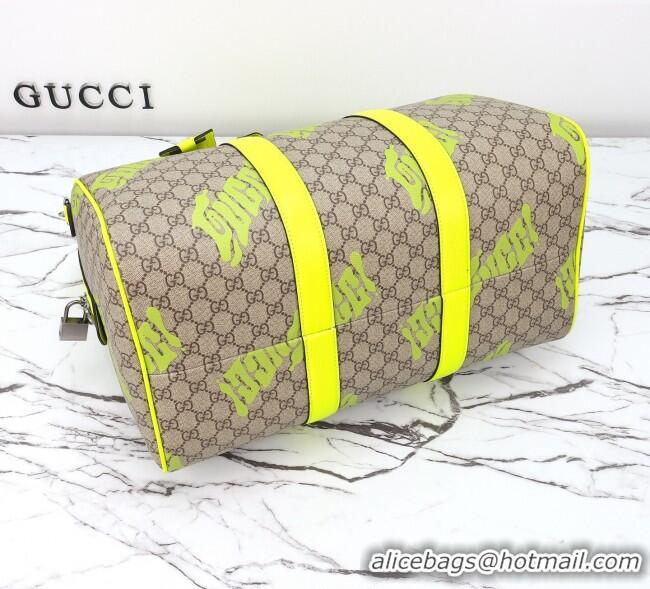 Grade Quality Gucci Men's GG Fabric Medium duffle bag with print 834962 Beige/Acid Green 2025