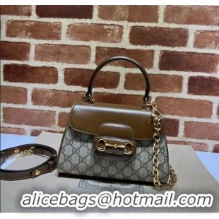 Original Cheap Gucci Horsebit 1955 Leather and GG Canvas Small Top Handle Bag 703848 Beige/Brown 2025