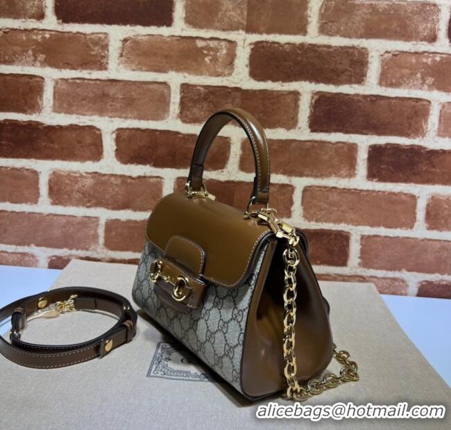 Original Cheap Gucci Horsebit 1955 Leather and GG Canvas Small Top Handle Bag 703848 Beige/Brown 2025